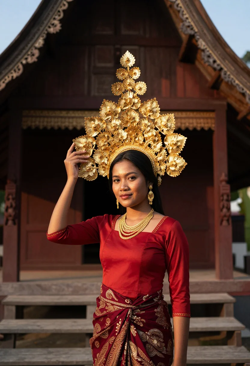 AI suntiang sample — portrait of a woman, chest-up portrait of a Minangkabau woma