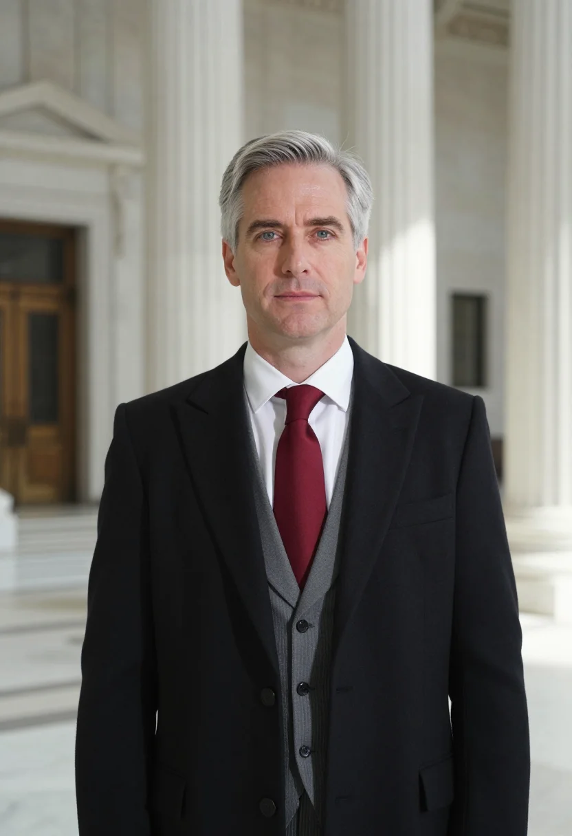 AI supreme court advocate morning coat sample — portrait of a man, head-and-shoulders portrait of an advocat