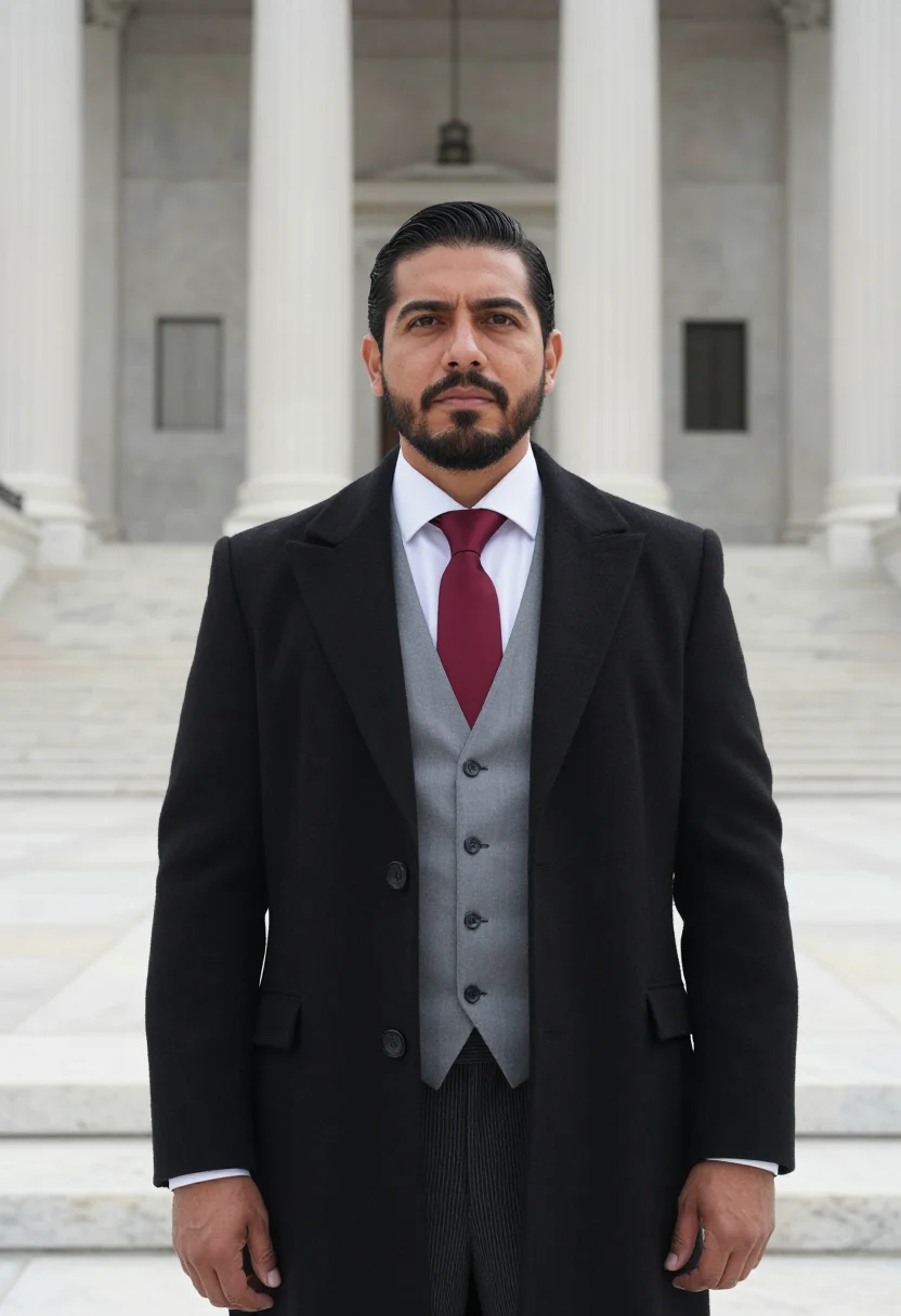 AI supreme court advocate morning coat sample — portrait of a man, chest-up portrait of an advocate, a Mexic