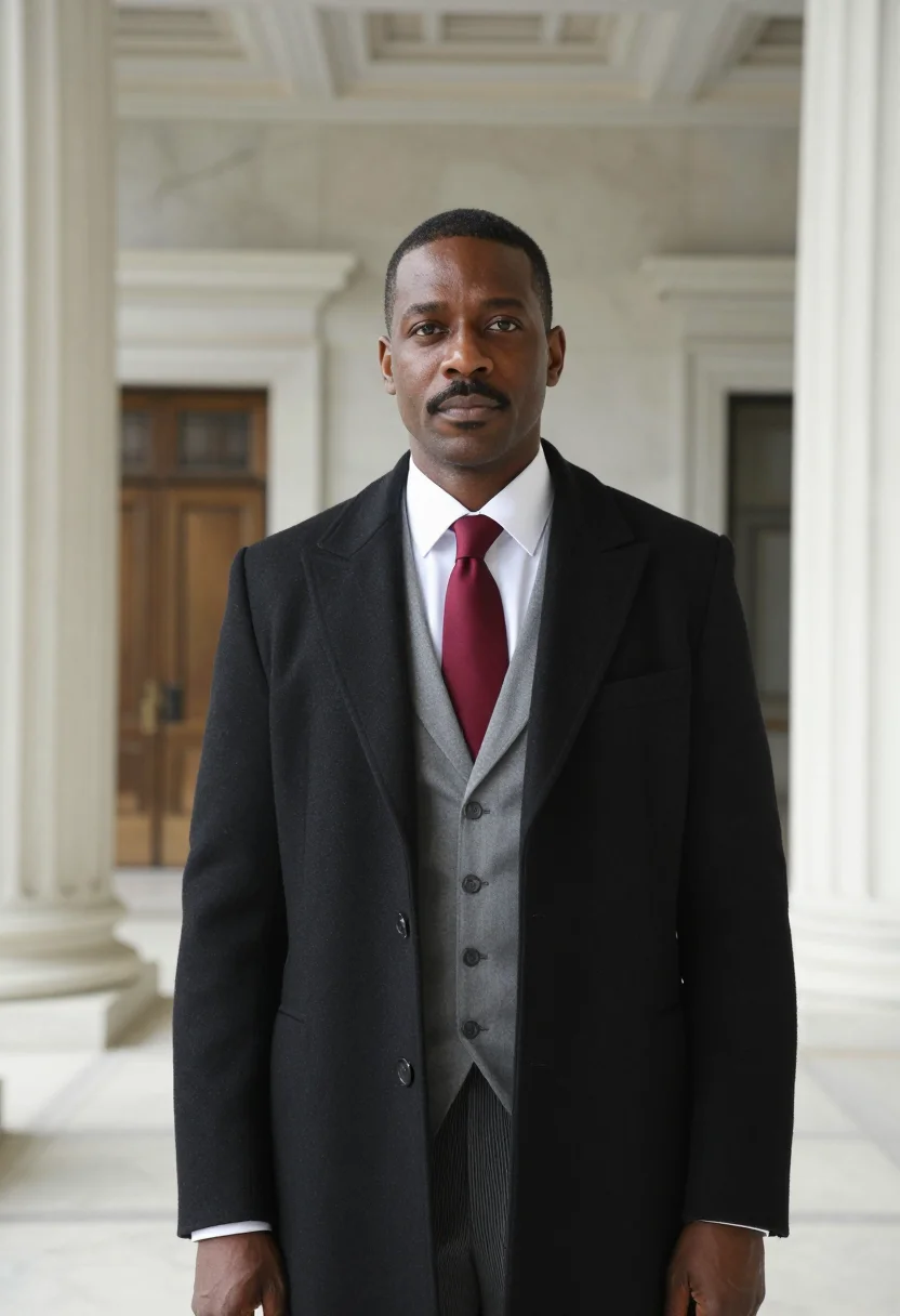 AI supreme court advocate morning coat sample — portrait of a man, chest-up portrait of an advocate, an Afri