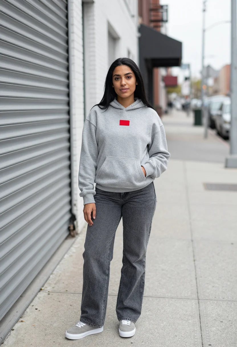 AI supreme lafayette street box logo red accent sample — portrait of a woman, a Greek-American woman from Astoria in