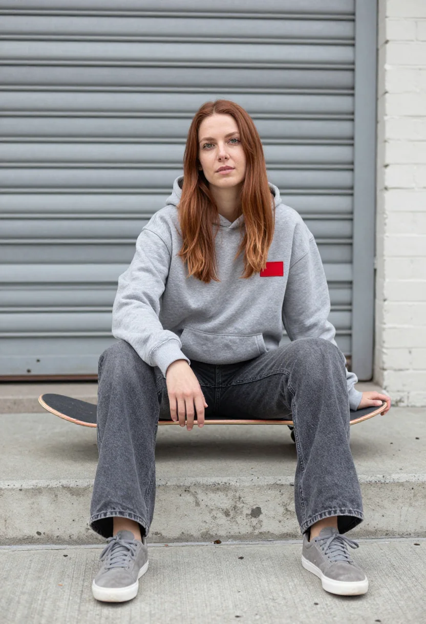 AI supreme lafayette street box logo red accent sample — portrait of a woman, an Irish-American woman in her early th