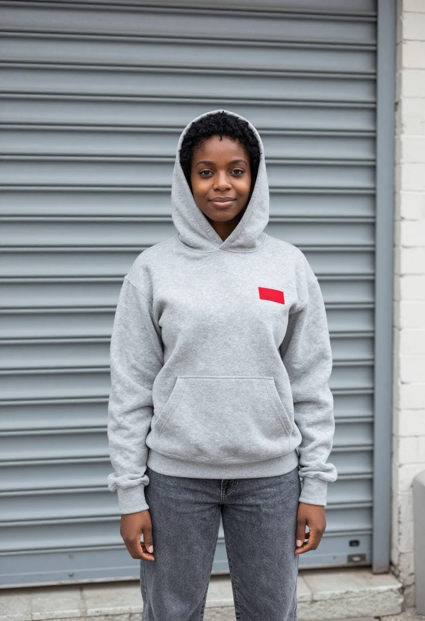 AI supreme lafayette street box logo red accent sample — portrait of a woman, a Black American woman from Harlem in h