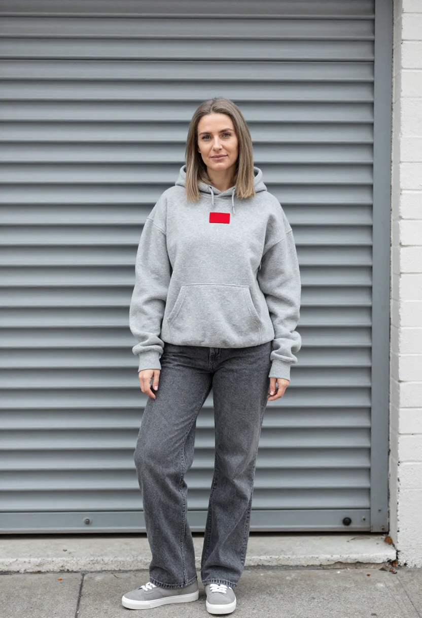 AI supreme lafayette street box logo red accent sample — portrait of a woman, a Polish-American woman in her early th