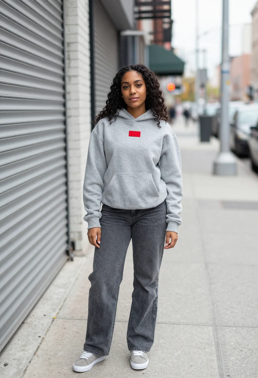 AI supreme lafayette street box logo red accent sample — portrait of a woman, a Dominican-American woman in her mid-t