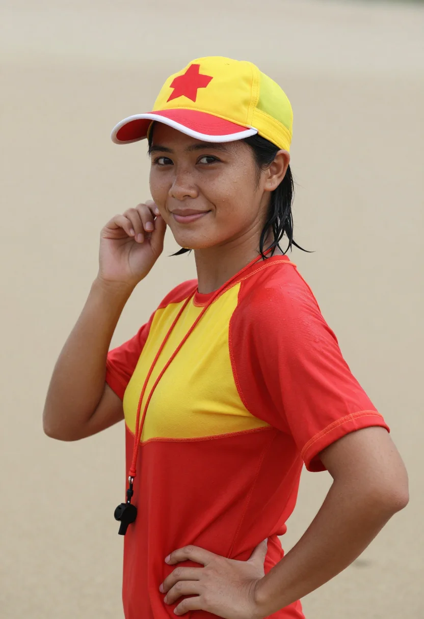 AI surf lifesaver sample — portrait of a surf lifesaver, half-length portrait of an Eas