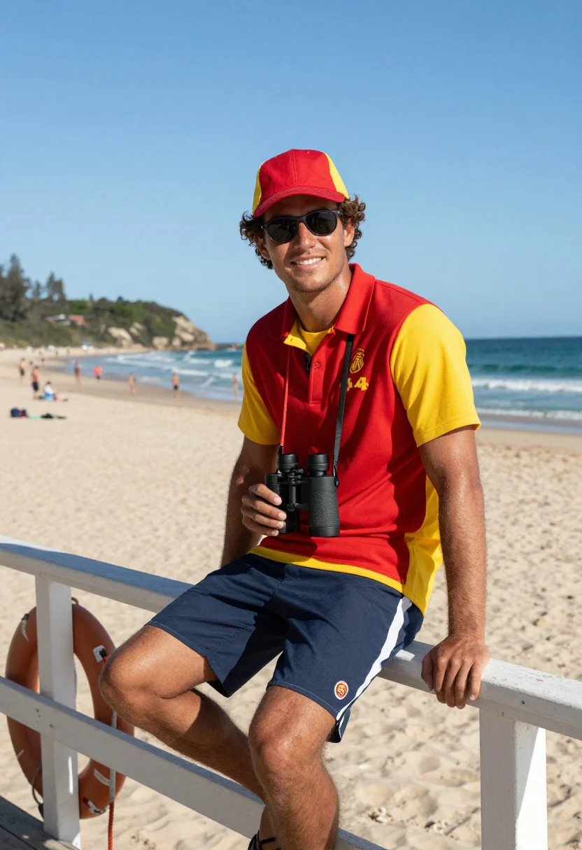 AI surf lifesaver sample — portrait of a surf lifesaver, half-length portrait of a lank