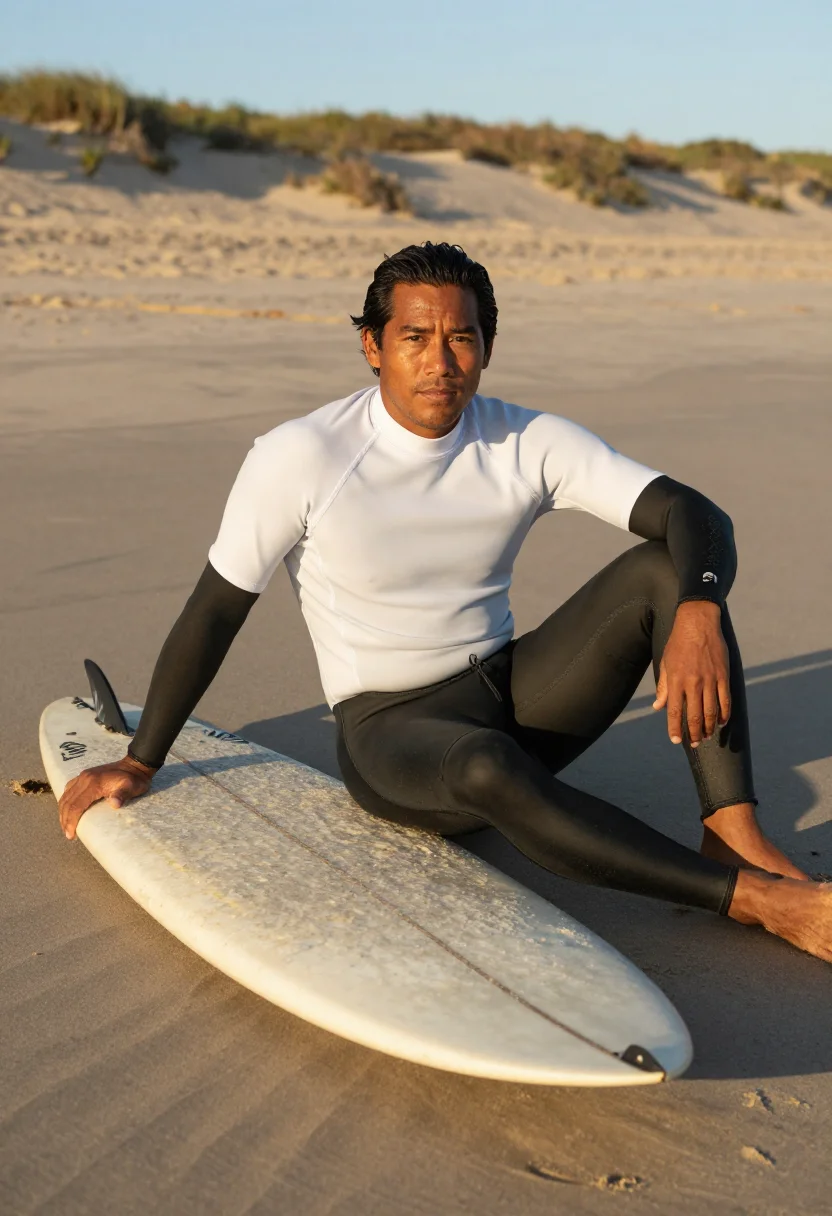 AI surf sample — portrait of a surfer, three-quarter-length portrait of a Pac