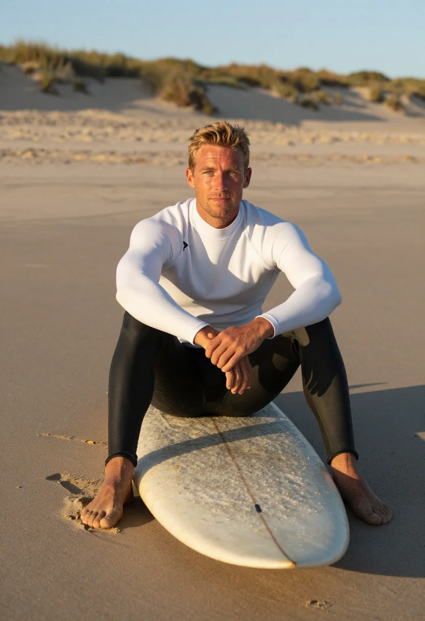 AI surf sample — portrait of a surfer, close portrait of a Western-European m