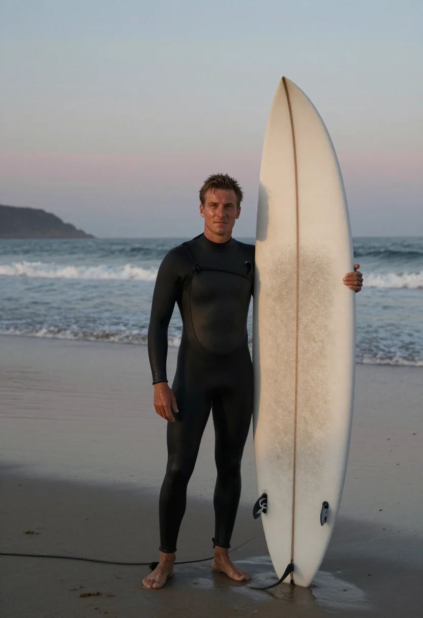 AI surf sample — portrait of a surfer, full-length portrait of a Western-Euro