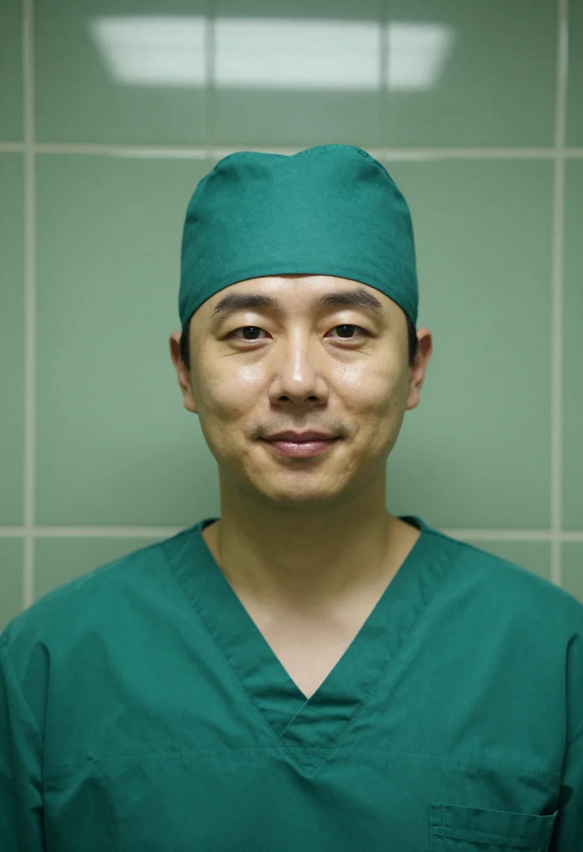AI surgeon scrub green sample — portrait of a man, head-and-shoulders portrait of a Korean m