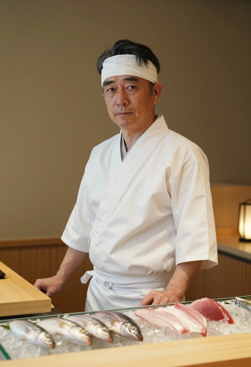 AI sushi itamae sample — portrait of a man, half-length portrait of a Japanese man in