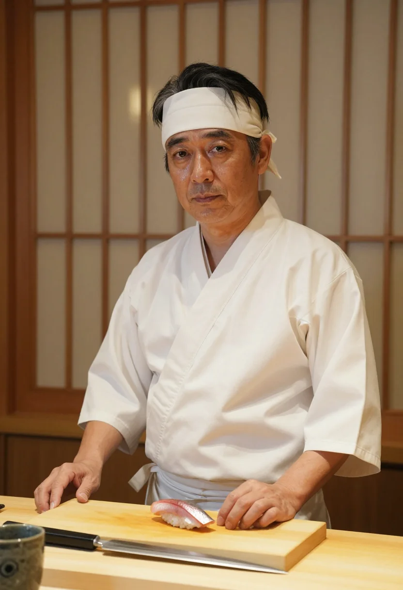 AI sushi itamae sample — portrait of a man, half-length portrait of a Japanese man in
