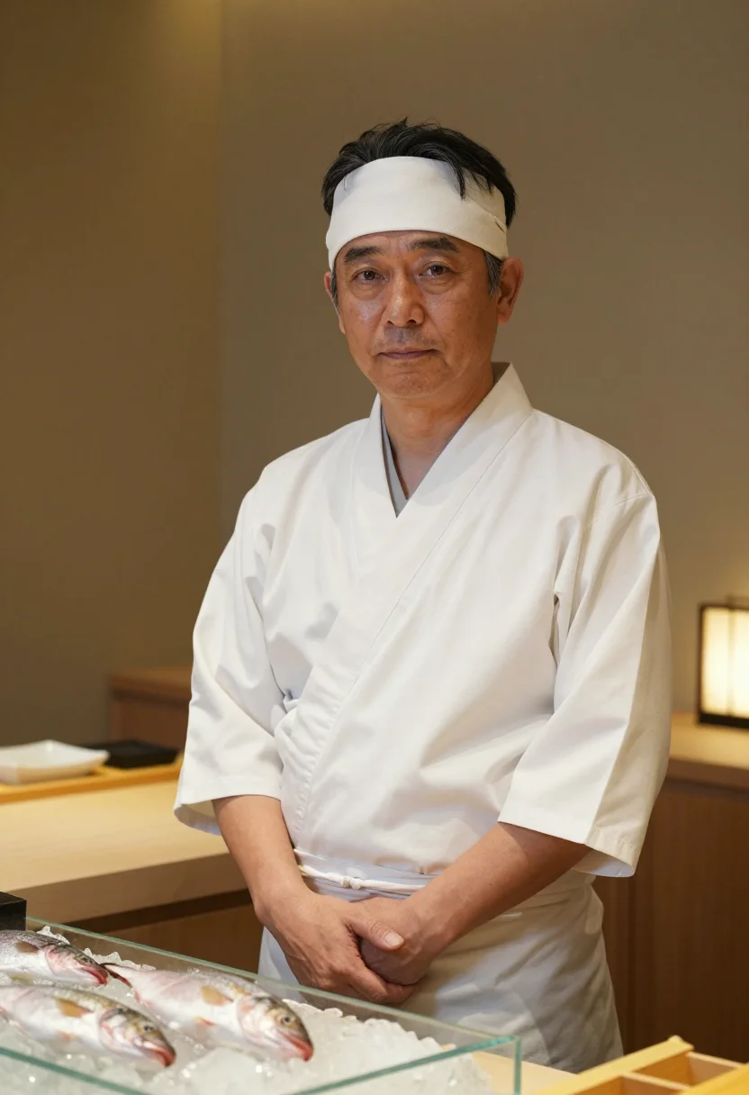 AI sushi itamae sample — portrait of a man, half-length portrait of a Japanese man in