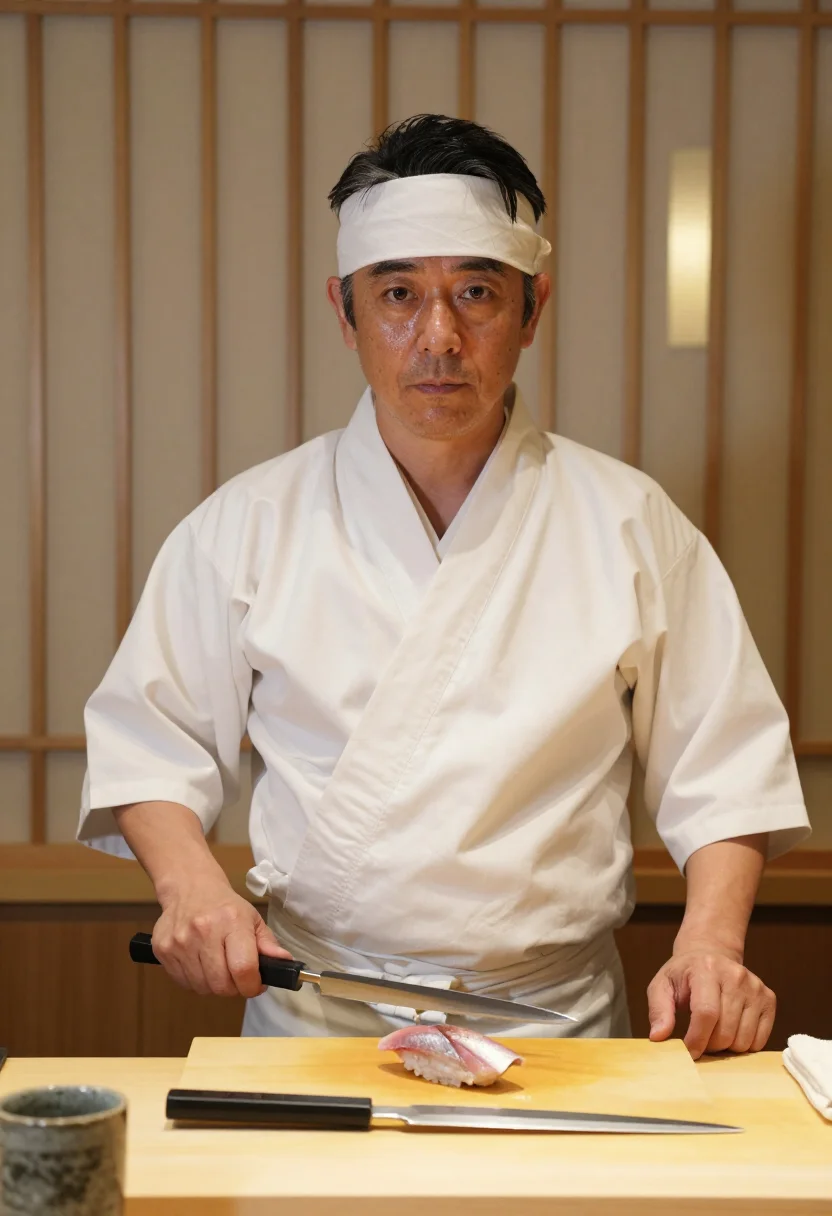 AI sushi itamae sample — portrait of a man, half-length portrait of a Japanese man in