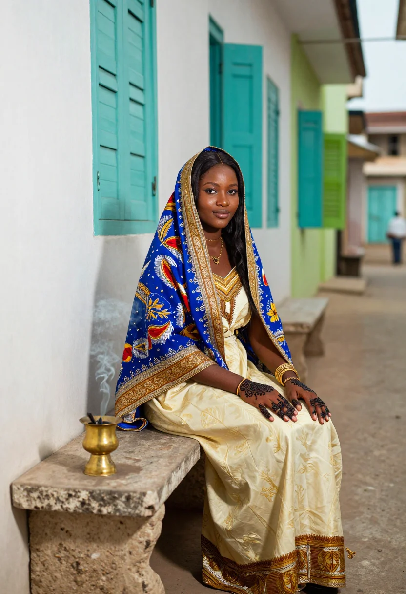 AI swahili bride sample — portrait of a woman, three-quarter-length portrait of a youn