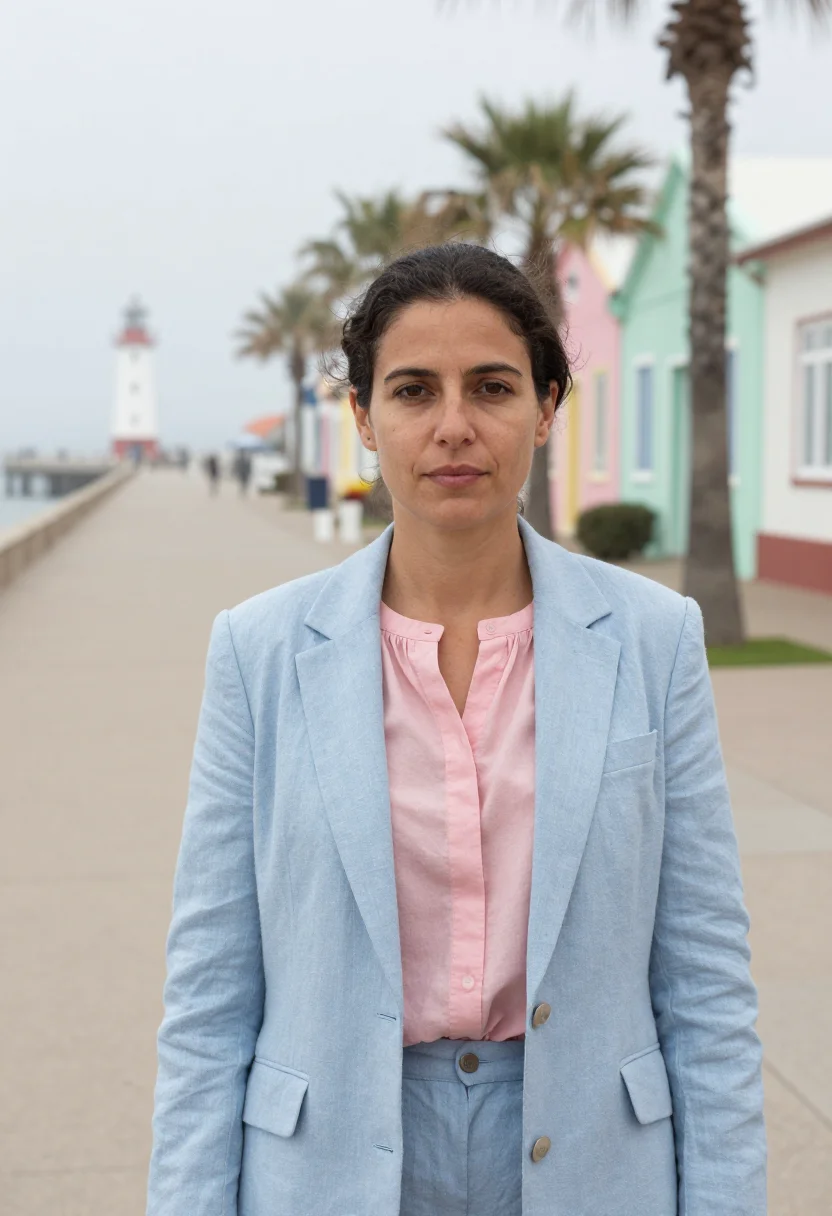 AI swakopmund architect german seaside pastel sample — portrait of a woman, a French architect in her late thirties