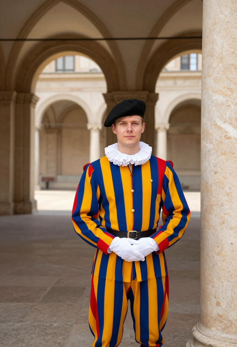 AI swiss guard sample — portrait of a man, three-quarter-length portrait of a Swiss