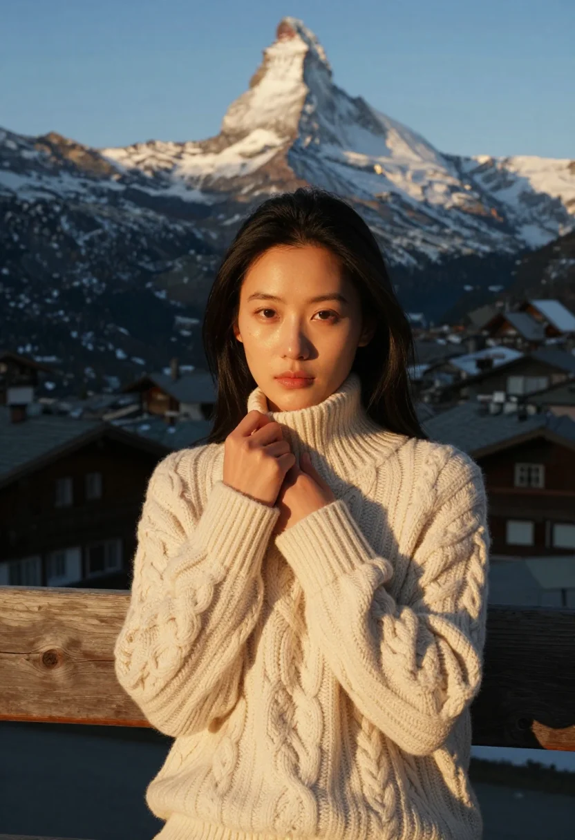AI switzerland sample — portrait of a traveler, close portrait of an East-Asian woma
