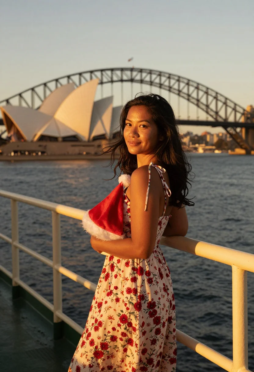 AI sydney beach christmas sample — portrait of a woman, half-length portrait of a woman of Fili