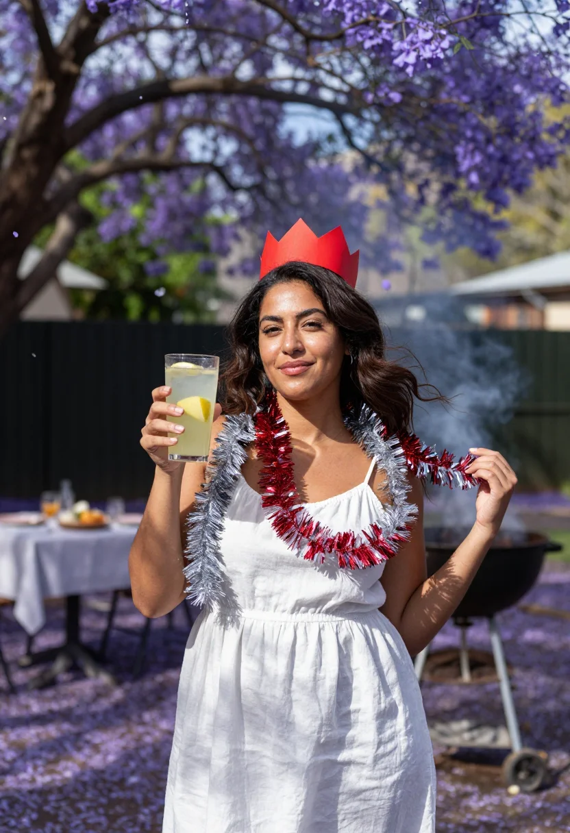 AI sydney beach christmas sample — portrait of a woman, half-length portrait of a woman of Gree