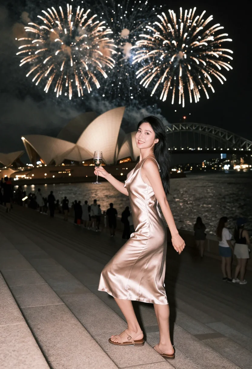 AI sydney nye sample — portrait of a woman, in her mid-twenties, East-Asian, with w