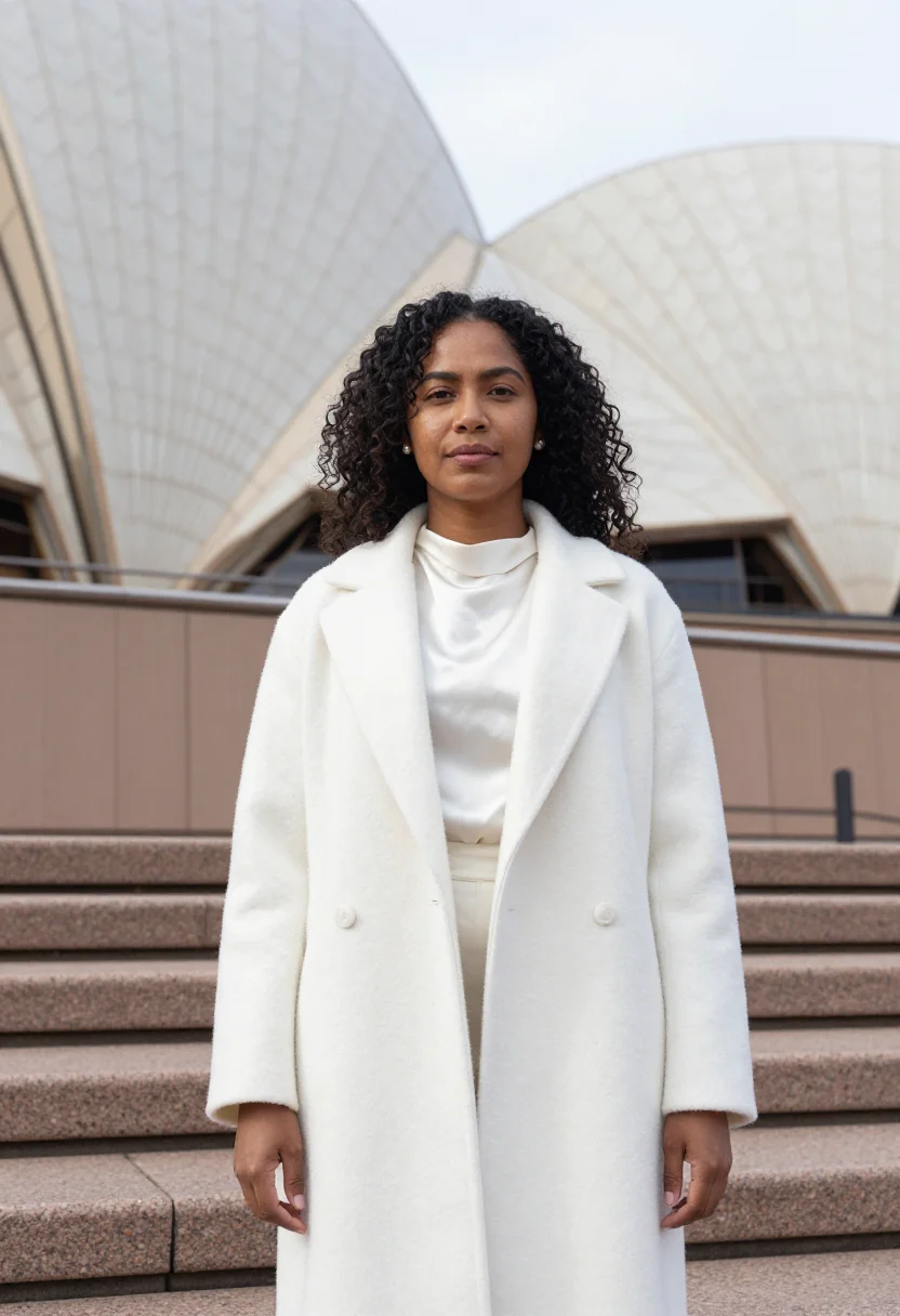 AI sydney opera house arts director white shell sample — portrait of a woman, an arts director, an Aboriginal Austral