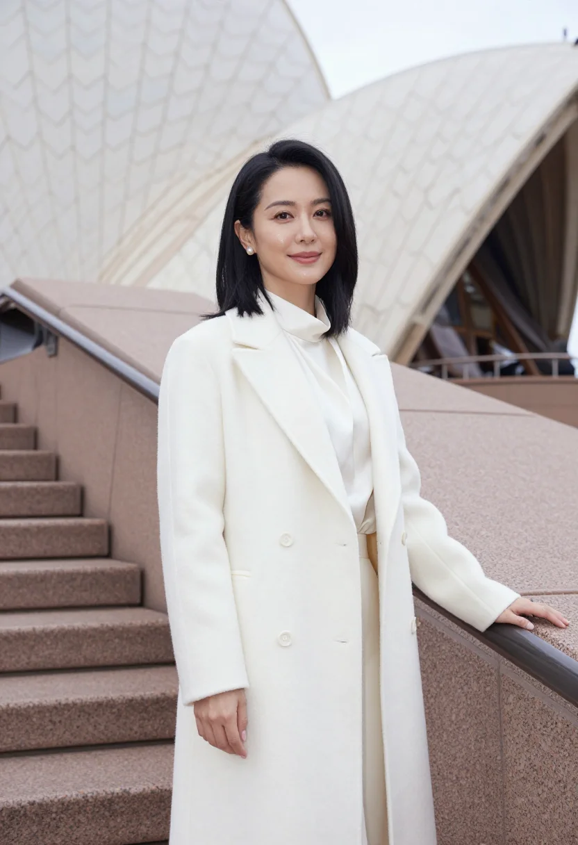 AI sydney opera house arts director white shell sample — portrait of a woman, an arts director in her mid-thirties of