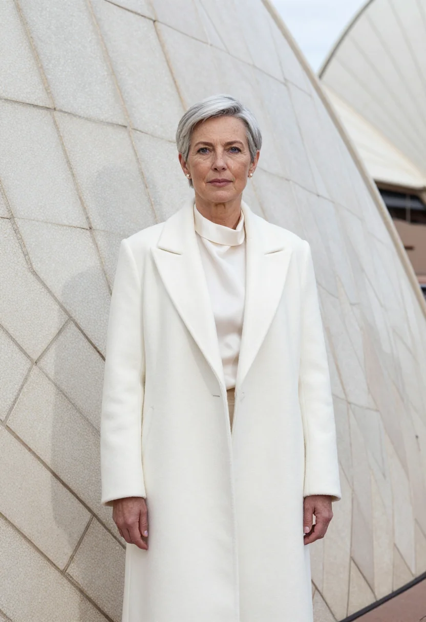 AI sydney opera house arts director white shell sample — portrait of a woman, an arts director in her early fifties w