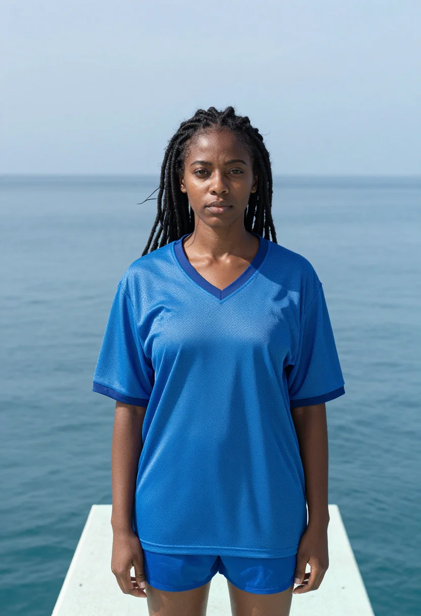 AI sza sos pier ocean blue sample — portrait of a woman, a Black British woman in her early thir