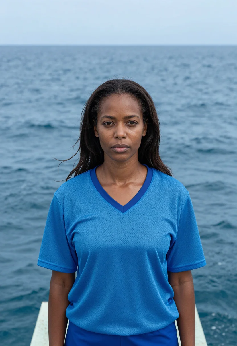 AI sza sos pier ocean blue sample — portrait of a woman, an African-American woman in her late t