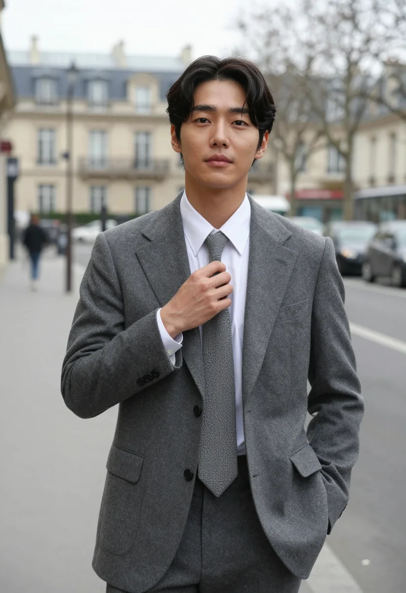 AI taehyung celine sample — editorial portrait photograph, a Korean man in his late twen