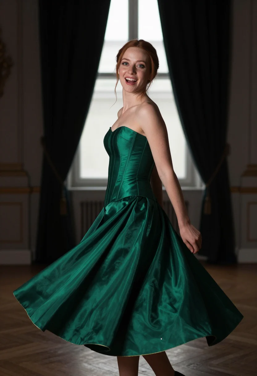 AI taffeta emerald sample — portrait of a woman, three-quarter-length portrait of a woma