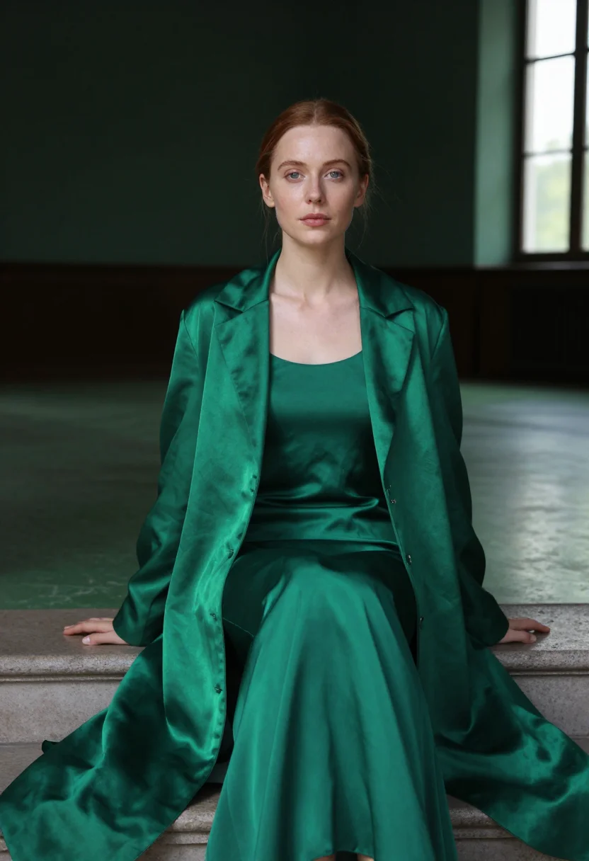 AI taffeta emerald sample — portrait of a woman, three-quarter-length portrait of a woma