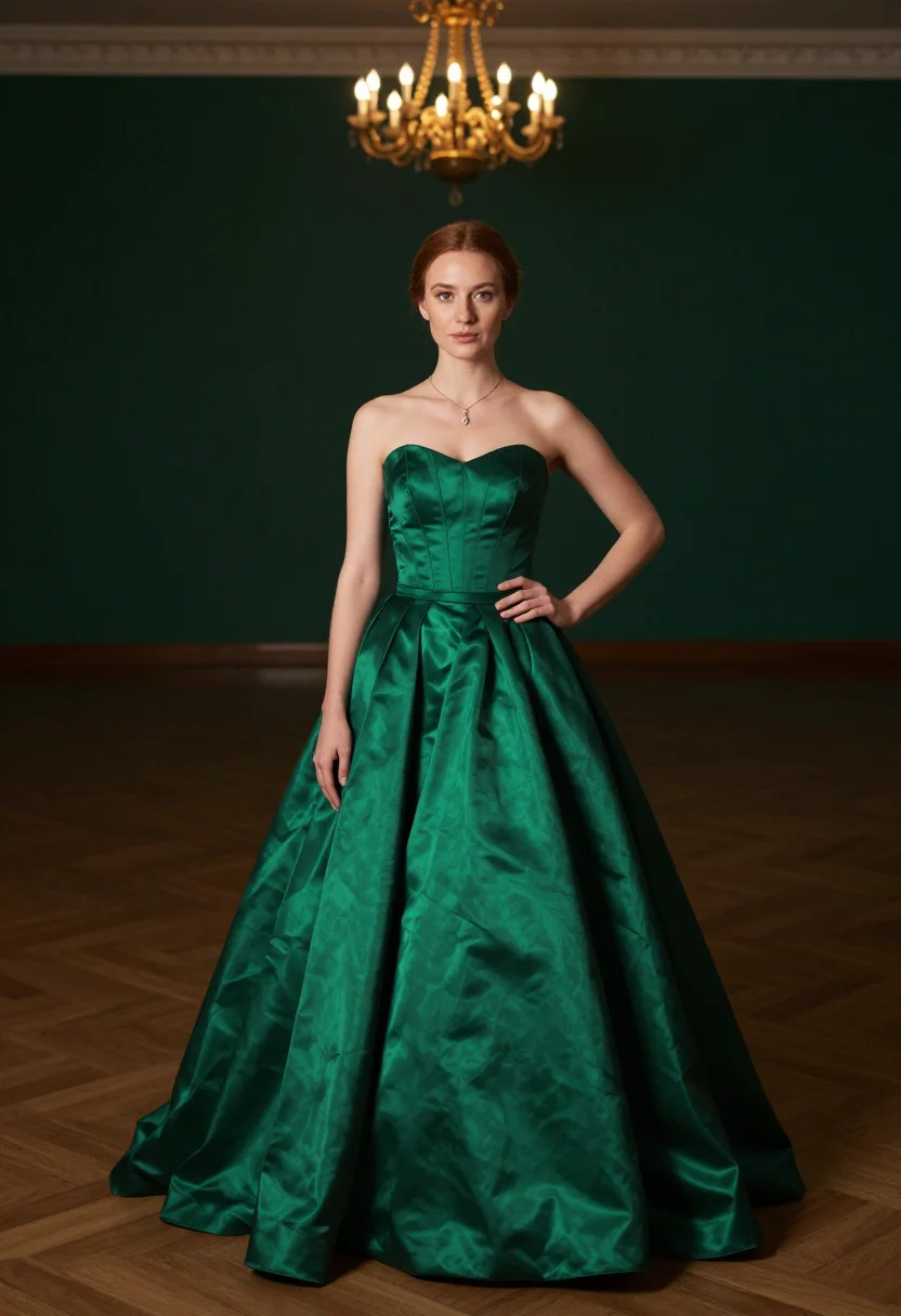 AI taffeta emerald sample — portrait of a woman, three-quarter-length portrait of a woma