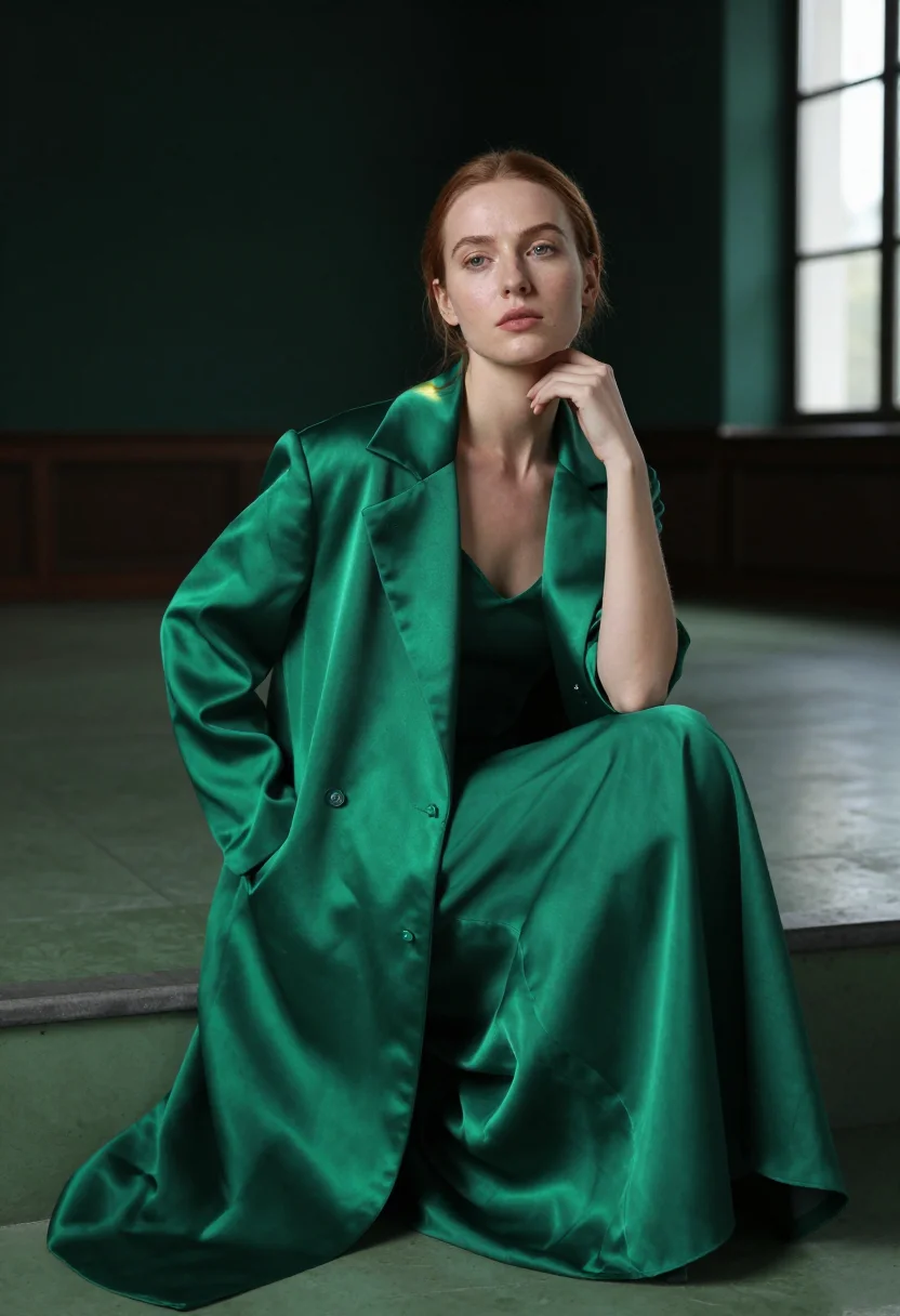 AI taffeta emerald sample — portrait of a woman, half-length portrait of a woman in her