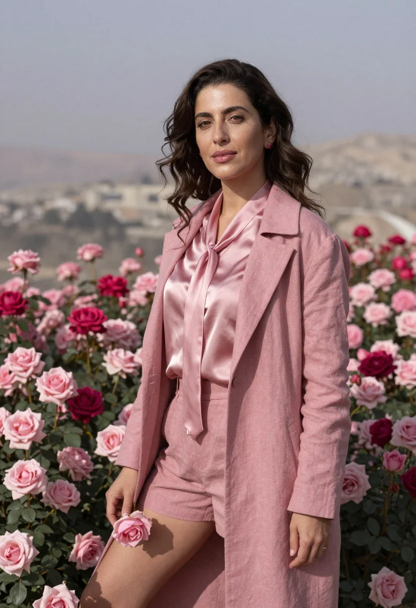 AI taif rose perfumer rose pink sample — portrait of a woman, framed at half-length, cropped at the h