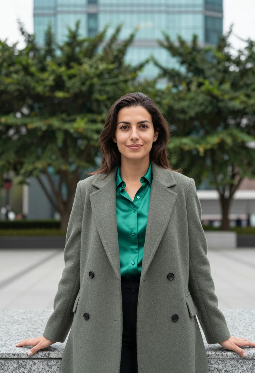 AI taipei financial analyst jade glass sample — portrait of a woman, a French financial analyst in her early