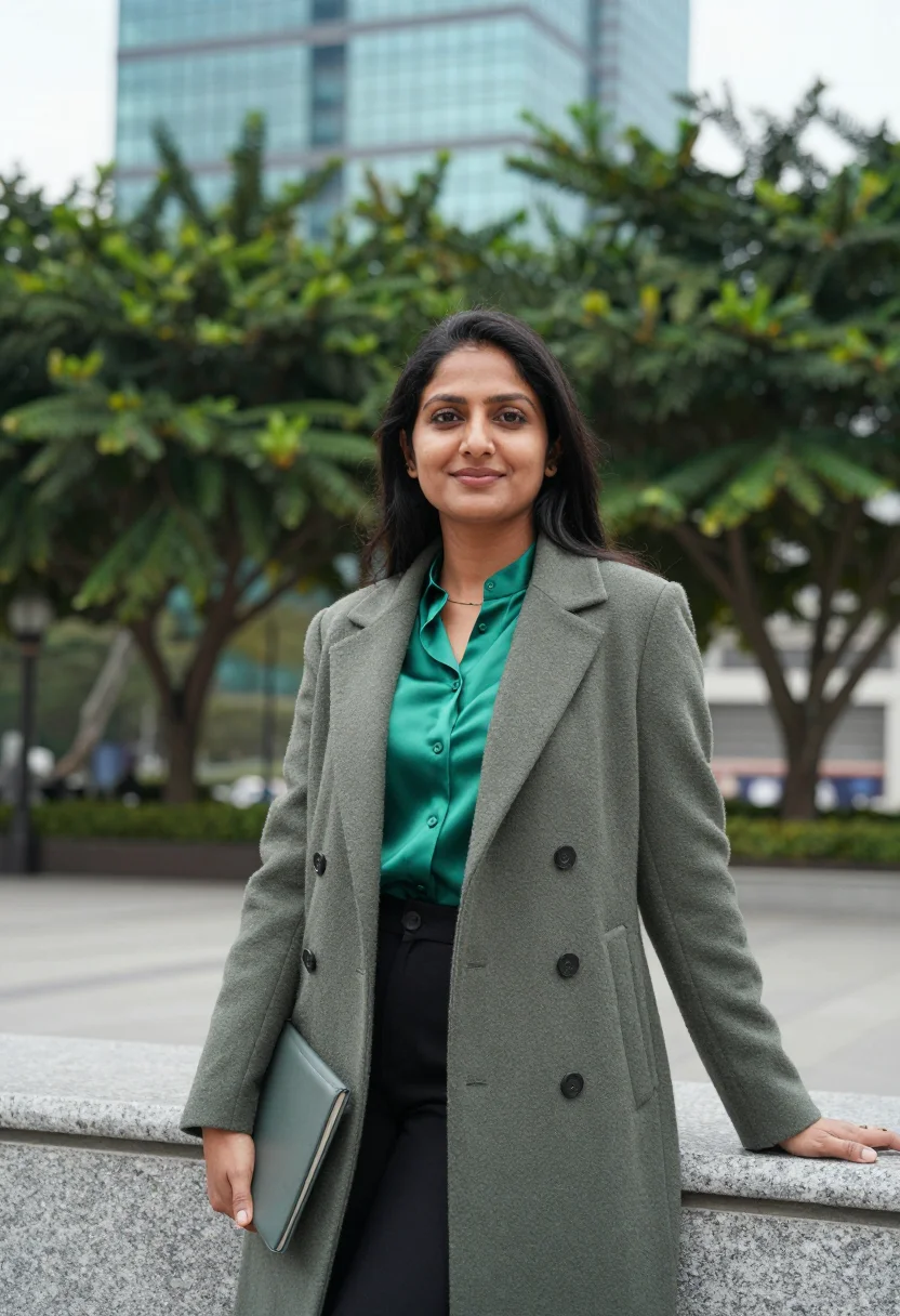 AI taipei financial analyst jade glass sample — portrait of a woman, an Indian financial analyst in her mid-