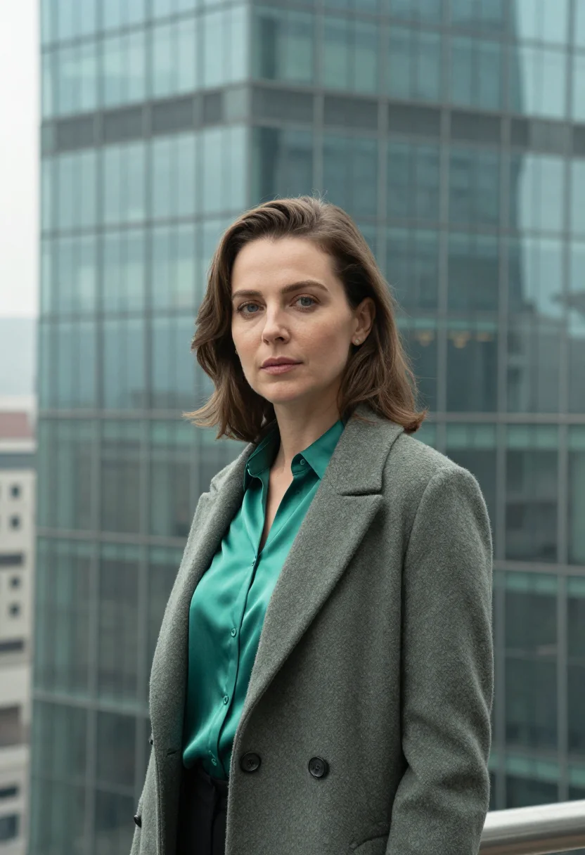 AI taipei financial analyst jade glass sample — portrait of a woman, an English financial analyst in her lat