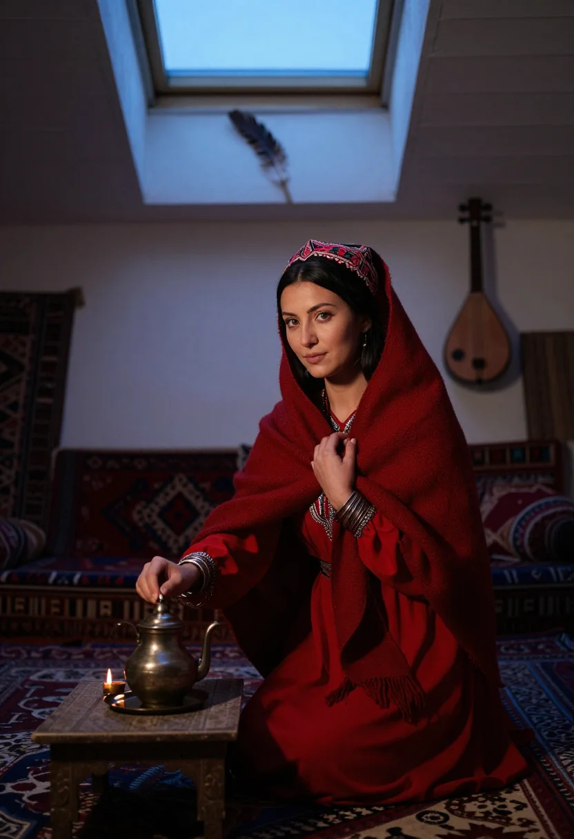 AI tajik pamir sample — portrait of a woman, close three-quarter portrait of a Pamir