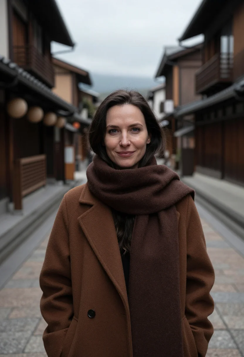 AI takayama november cedar brown sample — portrait of a woman, framed tight, head and shoulders, the b