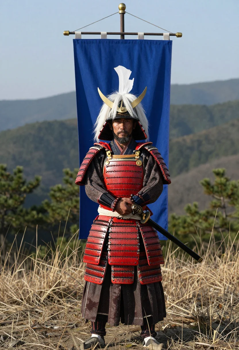 AI takeda shingen sample — portrait of a man, three-quarter-length portrait of a Japane