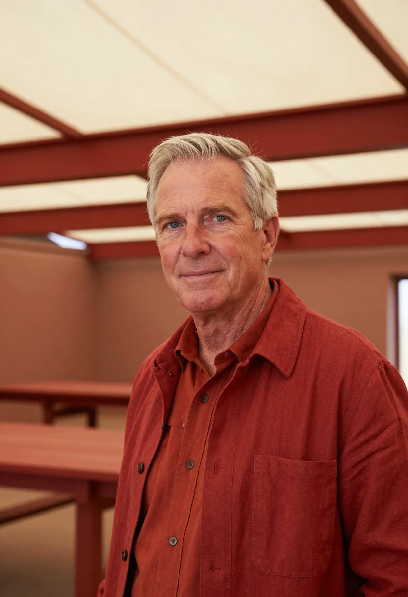 AI taliesin west architect cherokee red sample — portrait of a man, framed tight, head and shoulders, the bod