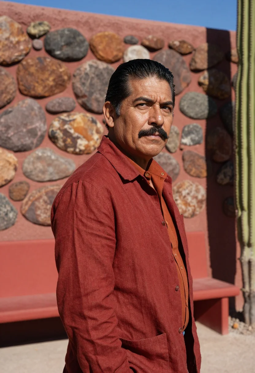 AI taliesin west architect cherokee red sample — portrait of a man, framed chest-up, cropped at the ribs, the