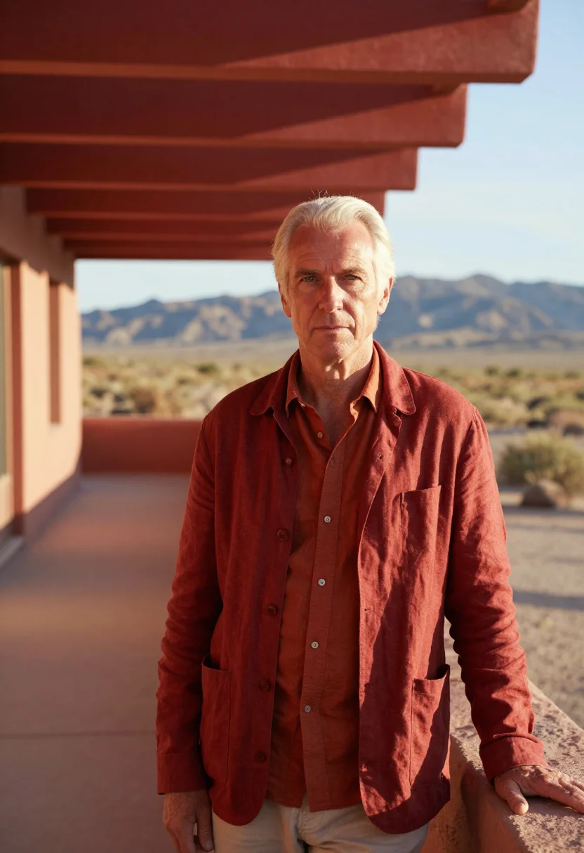 AI taliesin west architect cherokee red sample — portrait of a man, framed half-length from the head to the h
