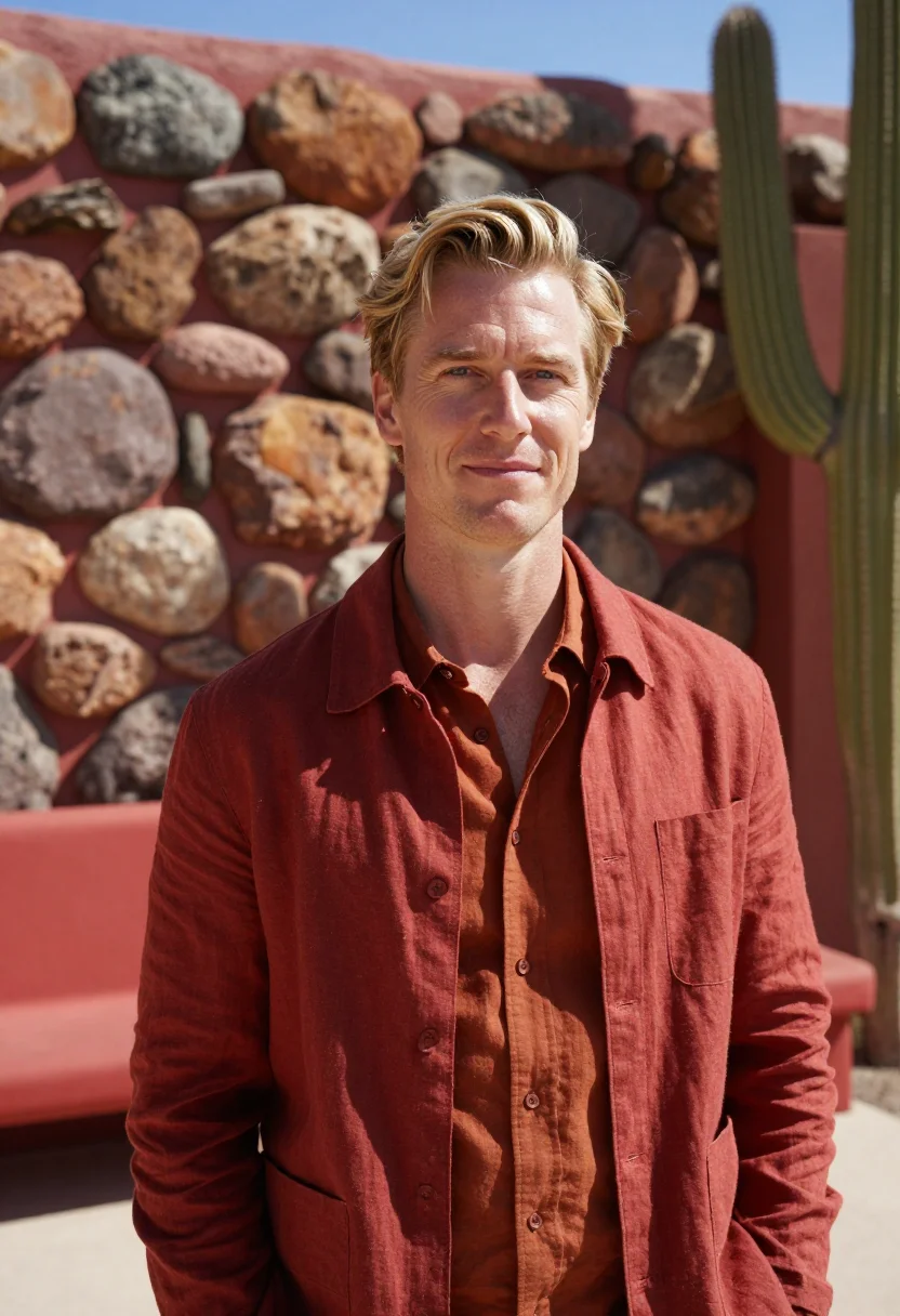 AI taliesin west architect cherokee red sample — portrait of a man, framed tight, head and shoulders, the bod