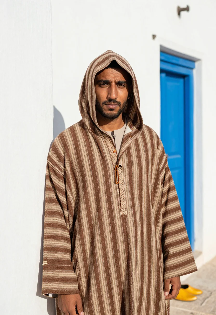 AI tangier djellaba sample — portrait of a man, chest-up portrait of a North-African man