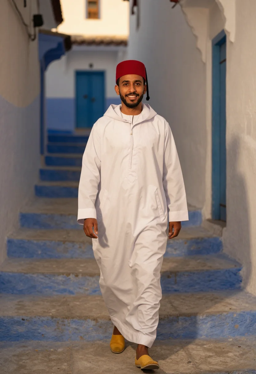 AI tangier djellaba sample — portrait of a man, three-quarter-length portrait of a North-