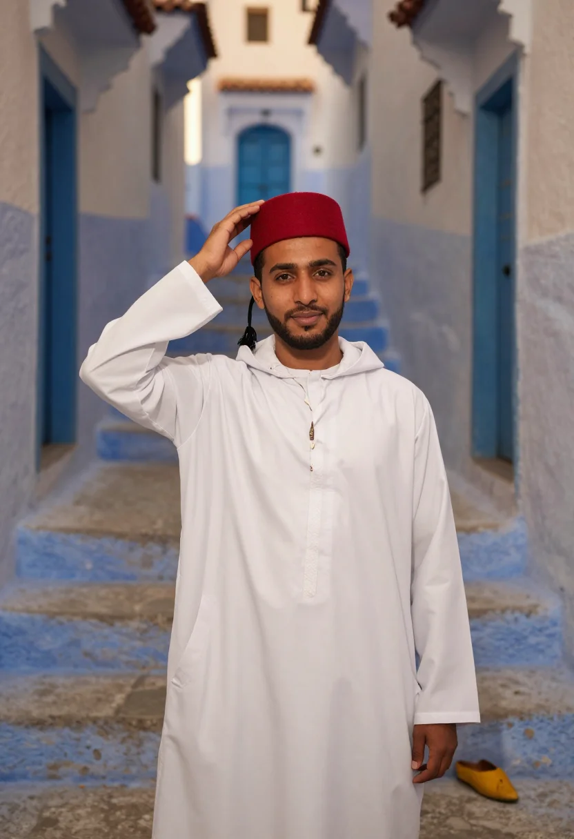 AI tangier djellaba sample — portrait of a man, chest-up portrait of a North-African man